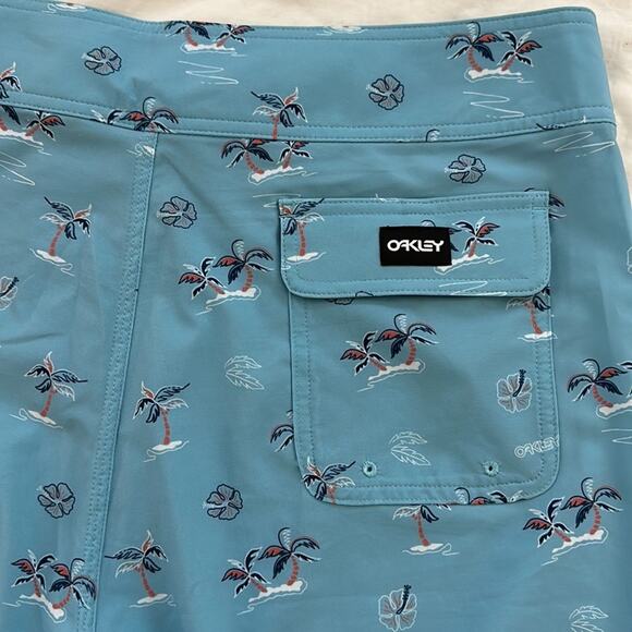 Oakley B1B Rc 19" Boardshort Aviator Tropical Palms Blue Size 34 Pocket Beach - Picture 10 of 12